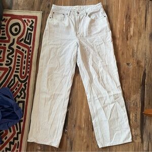 Abercrombie & Fitch Curve Love High Rise Loose Jean in White + Indigo Stripes